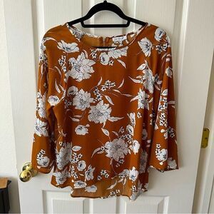 Mustard crew neck blouse with zipper back detail